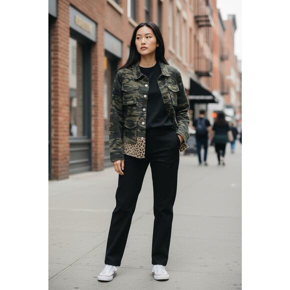 Cloth & Trim Camouflage Jacket Sz M Animal Print Button Front Camo Cotton - Picture 2 of 9